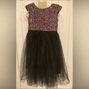 Cat & Jack Multicolor Sequin and Black Tulle Dress sz 7/8